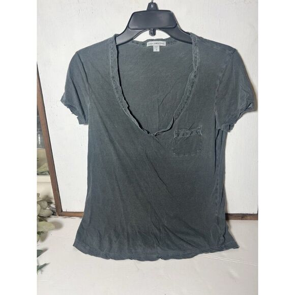 Standard James Perse Womens Cotton V-Neck Short Sleeve Basic Tee Top Grey Sz 2 - Picture 1 of 5